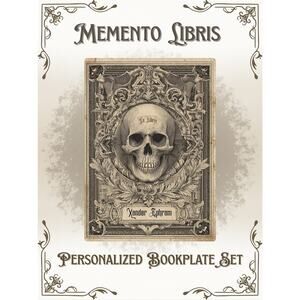 Memento Libris Gothic Victorian Skull Personalized Ex Libris Bookplate Label Set